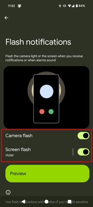 Включены обе опции вспышки в Android