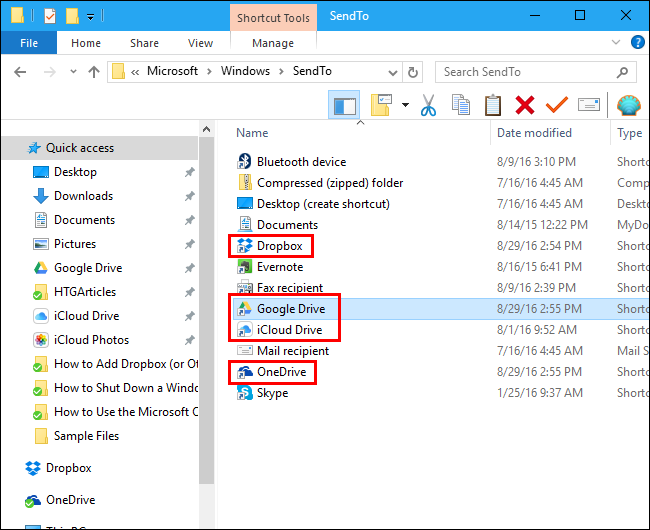 Добавленные облачные сервисы в меню Отправить
