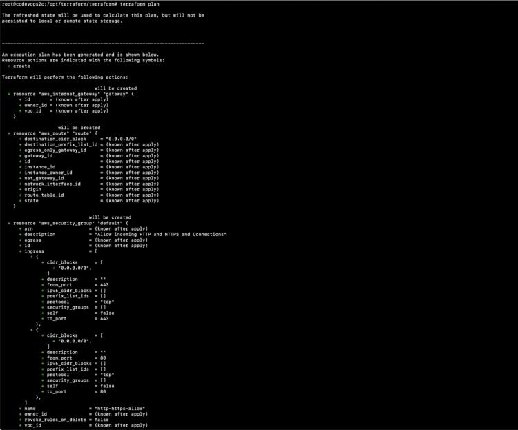 Результат terraform plan