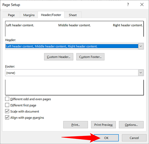 Нажмите ОК, чтобы подтвердить изменения в Параметрах страницы.