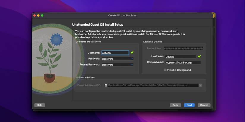 Заполнение имени пользователя в опциях установки