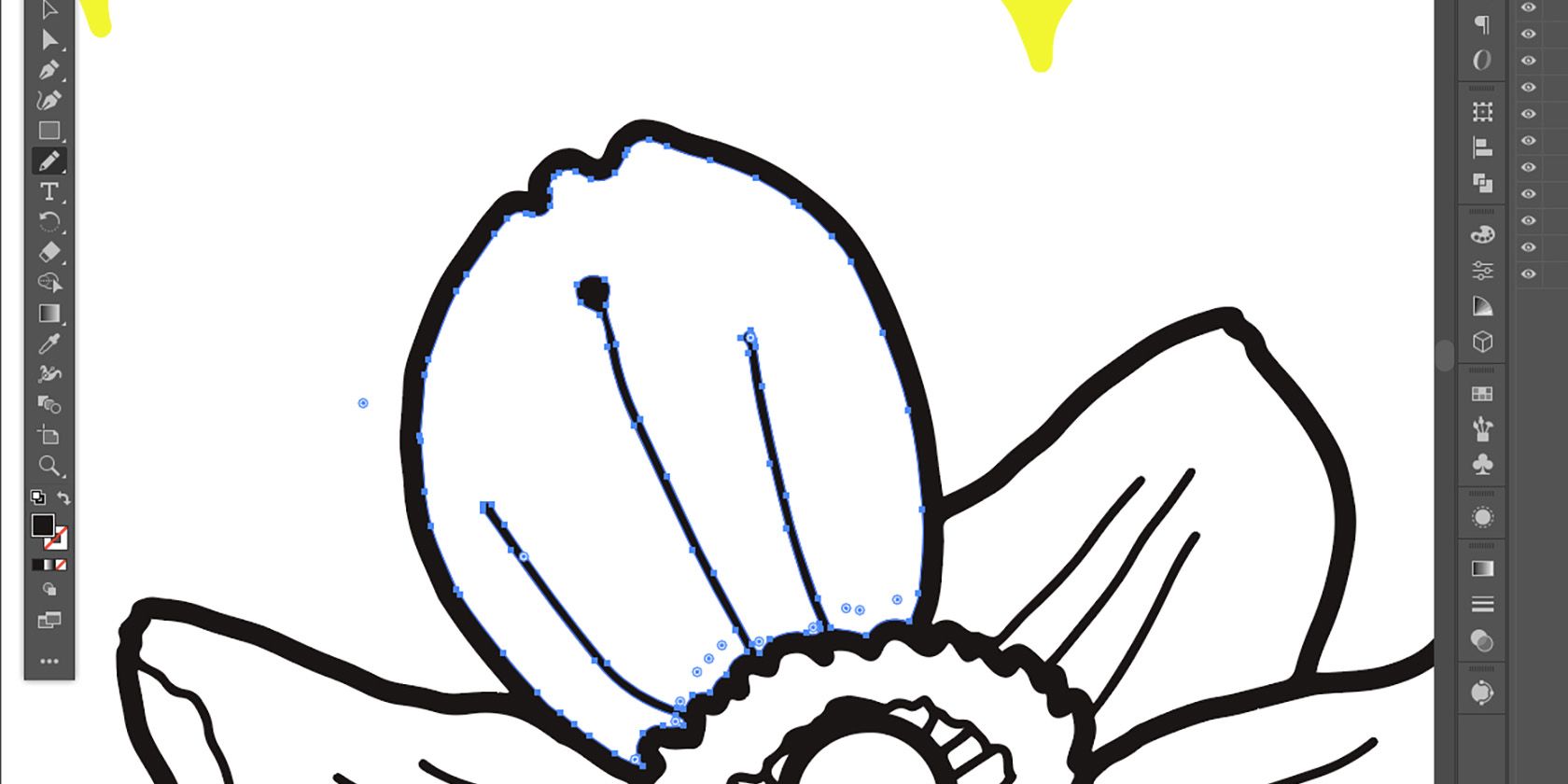 Редактирование штамина цветка с приближением, показаны корректируемые анкеры.