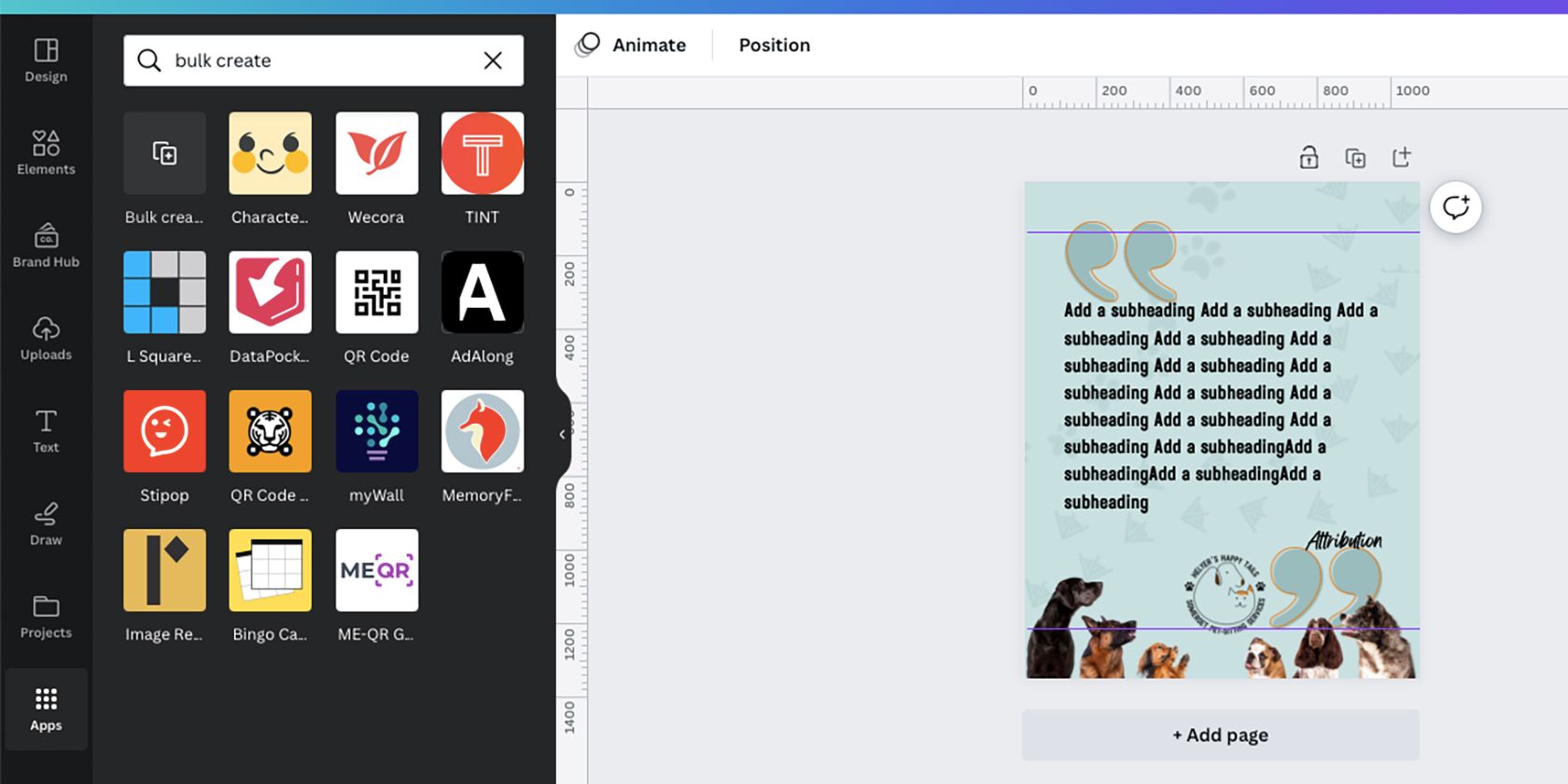 Приложение Bulk Create в Canva.