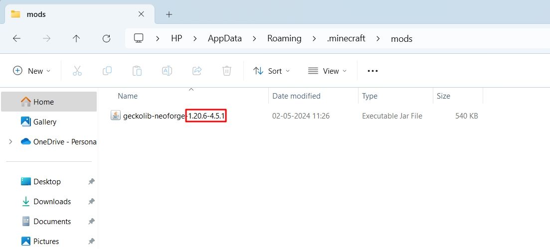 Информация о версии мода в проводнике.