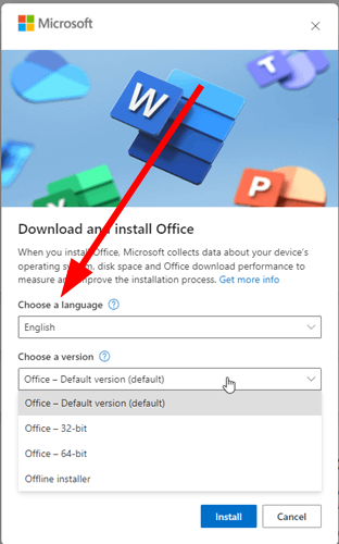 Выбор языка и офлайн установщика
