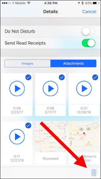 Скриншот: массовый выбор вложений для удаления