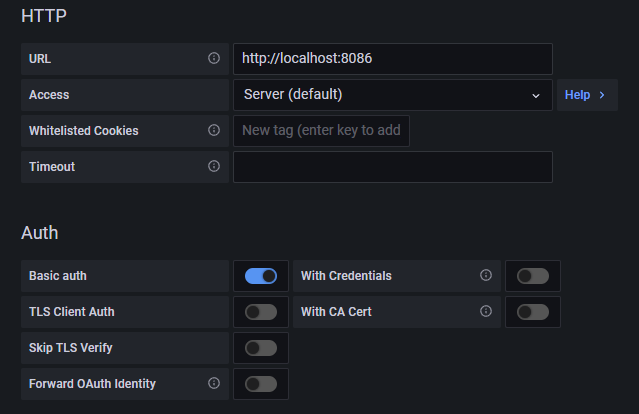 Детали HTTP для InfluxDB в Grafana