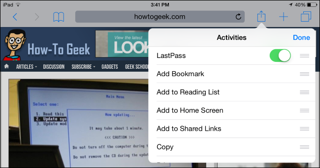Выбор Action для Safari на iOS 8