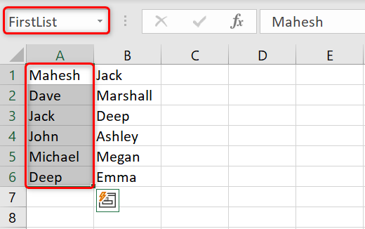 Выберите FirstList.