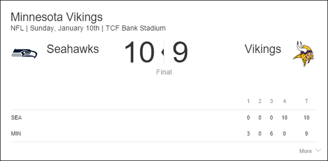 Скриншот карточки со спортивной информацией в приложении Alexa