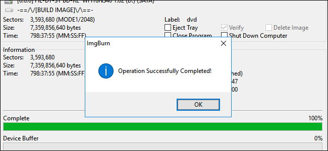 A successful DVD burn popup. Click 