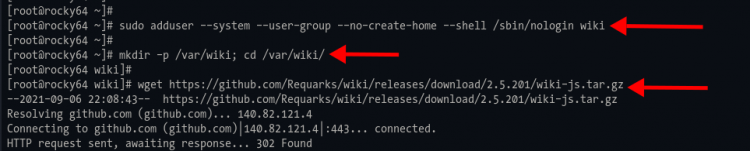 Создание пользователя и скачивание исходников Wiki.js