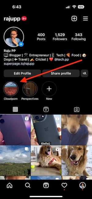 Список Highlights в профиле iPhone