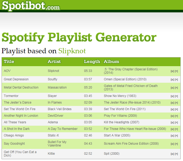 Интерфейс Spotibot: генерация плейлиста по артисту