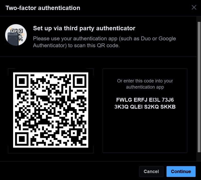 Option application d'authentification Facebook PC