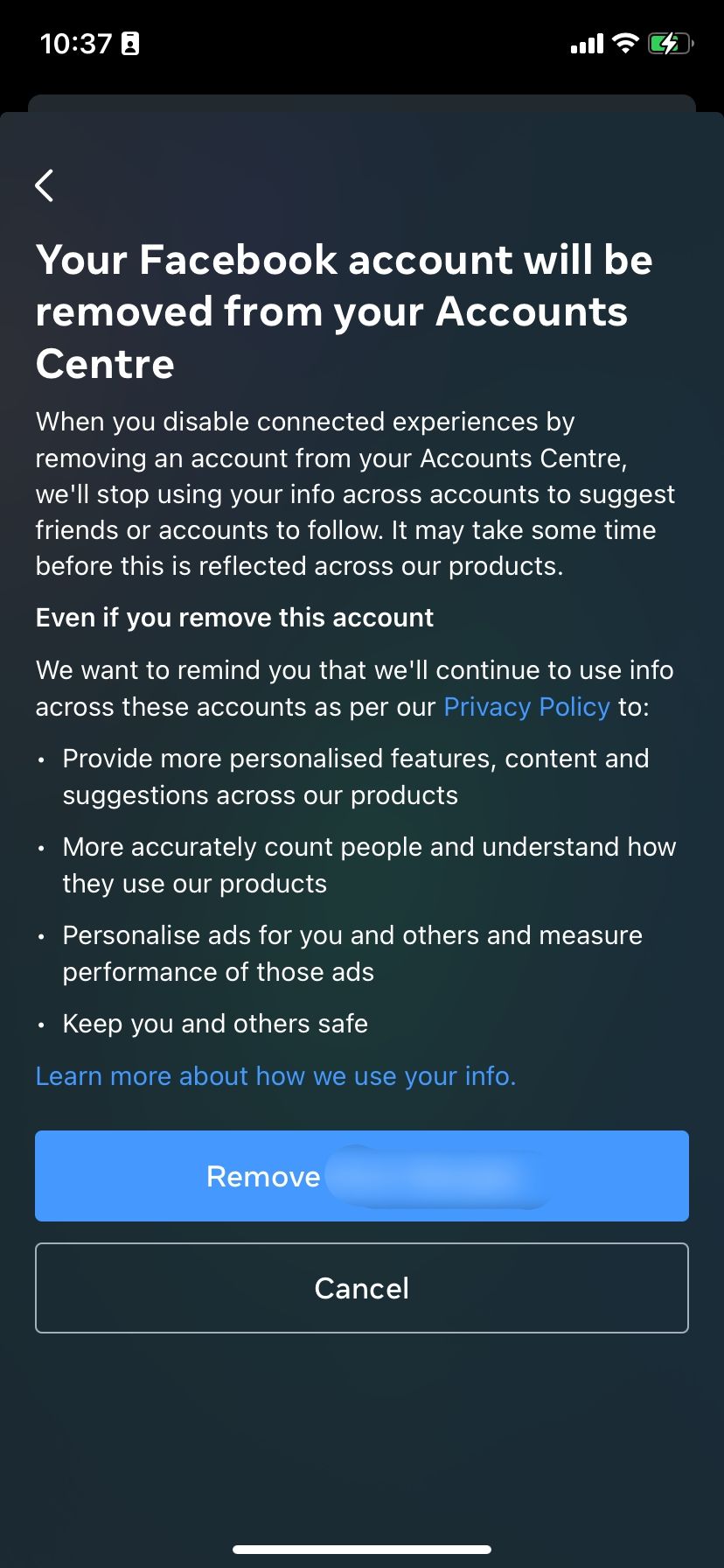 Открепление профиля Facebook от Instagram