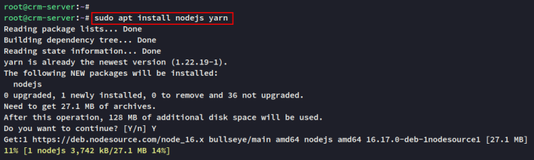Установка Node.js и Yarn