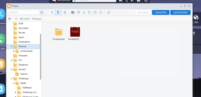 Файловый менеджер AirDroid в браузере