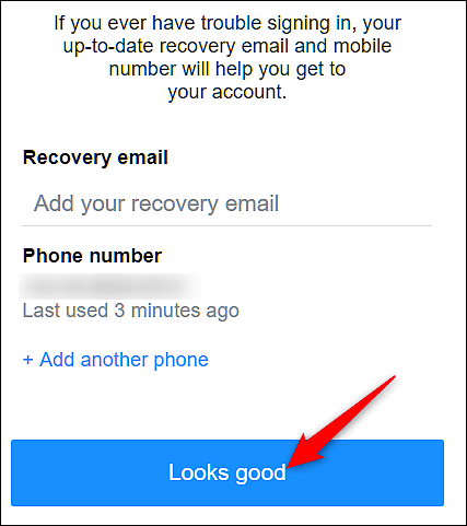 Форма добавления резервного адреса или номера телефона для восстановления аккаунта