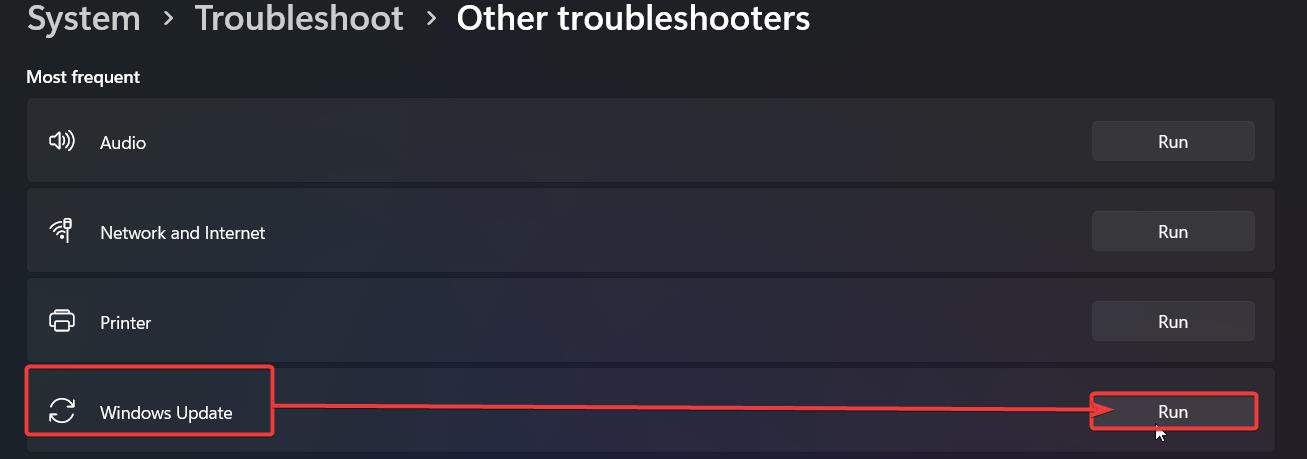 Запустить средство устранения неполадок обновления Windows