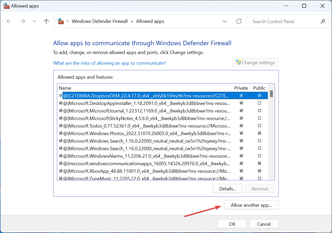 Добавление приложения в исключения брандмауэра