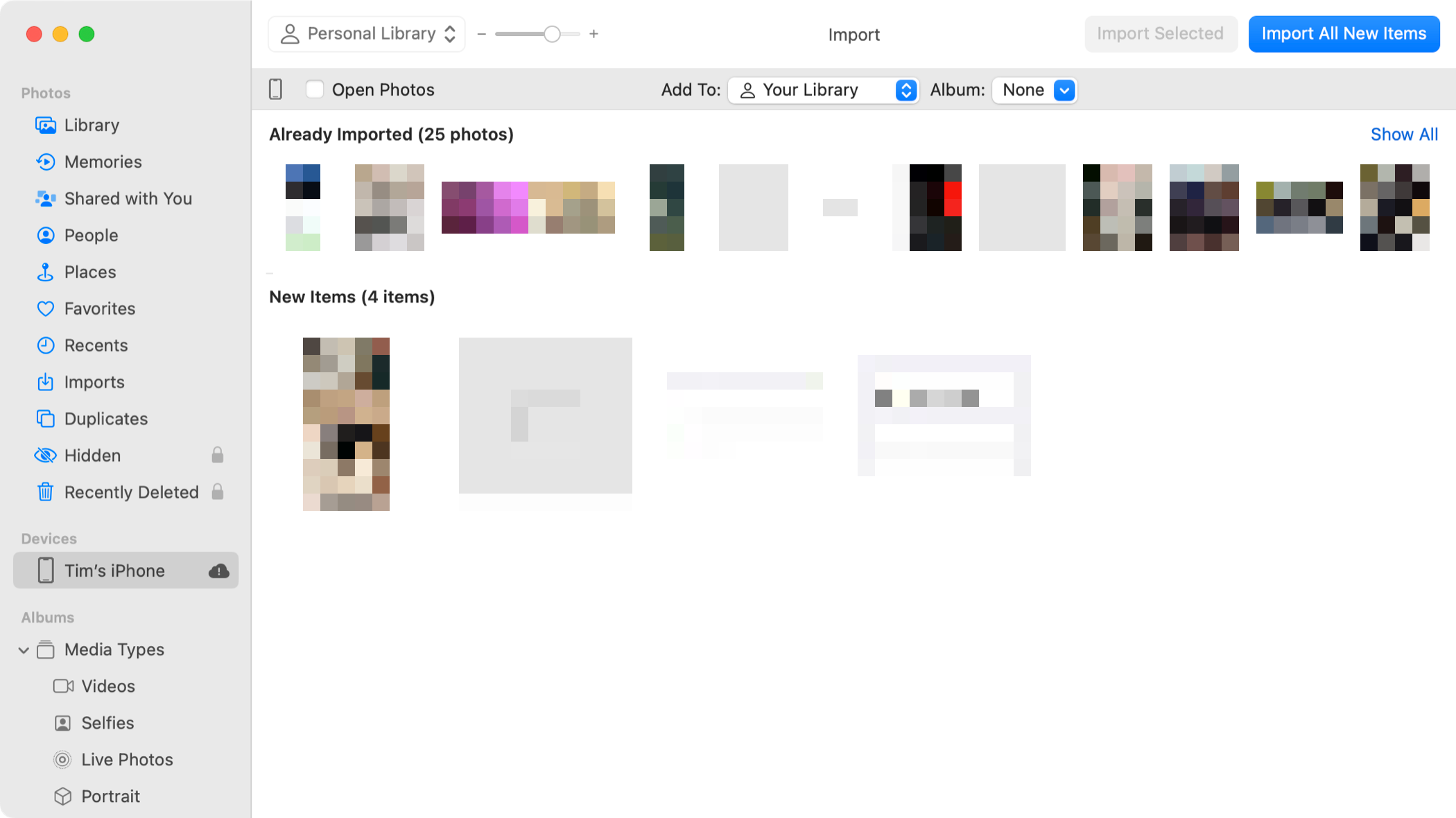 Import photos from iPhone using Photos for Mac