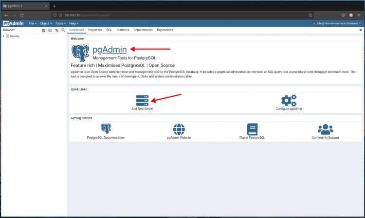 Панель управления pgAdmin4