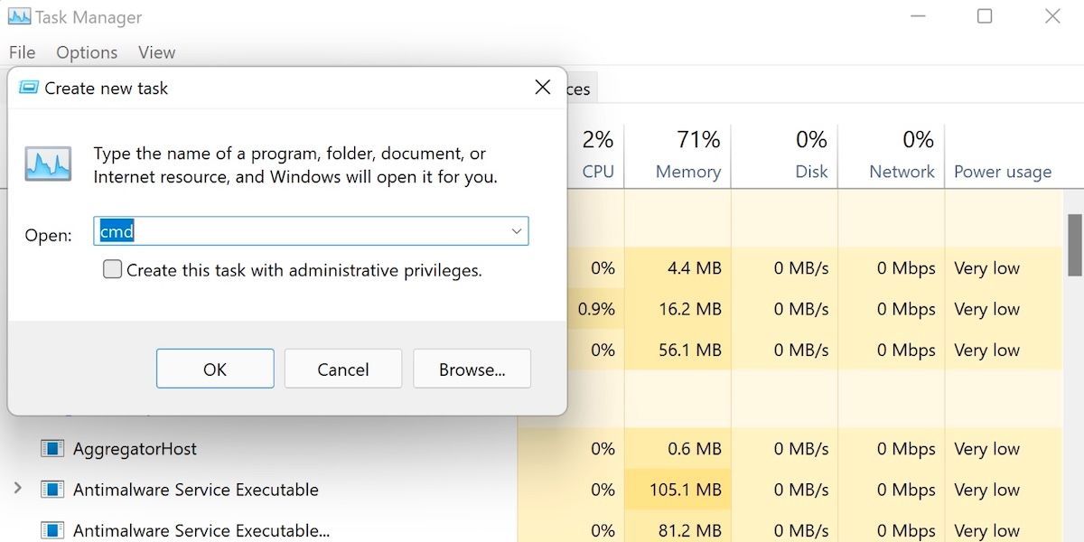 Accessing the Command Prompt via the Task Manager