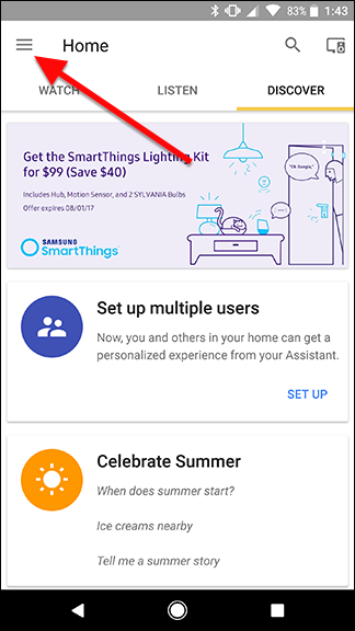 Экран меню Google Home с пунктом Дополнительные настройки