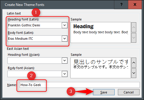 Окно создания новой темы шрифтов