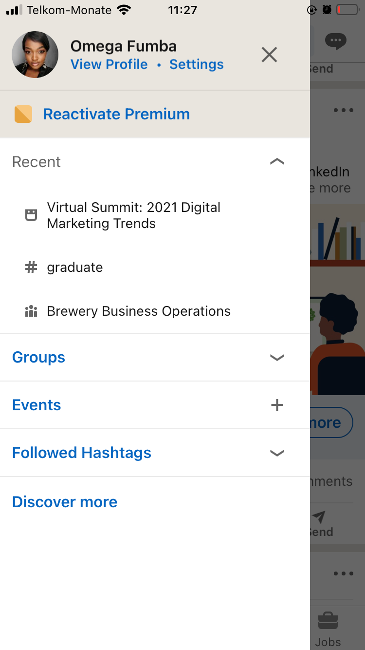 Экран настроек приглашений LinkedIn в мобильном приложении