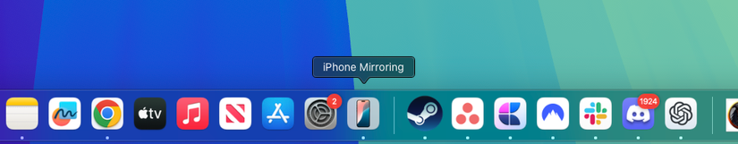 iPhone Mirroring icon in the Dock