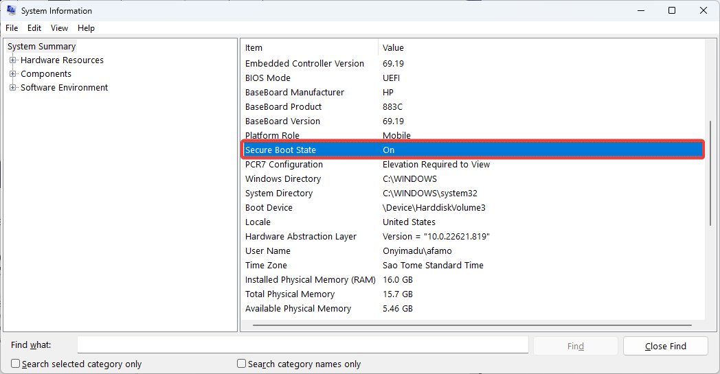 Проверка состояния Secure Boot