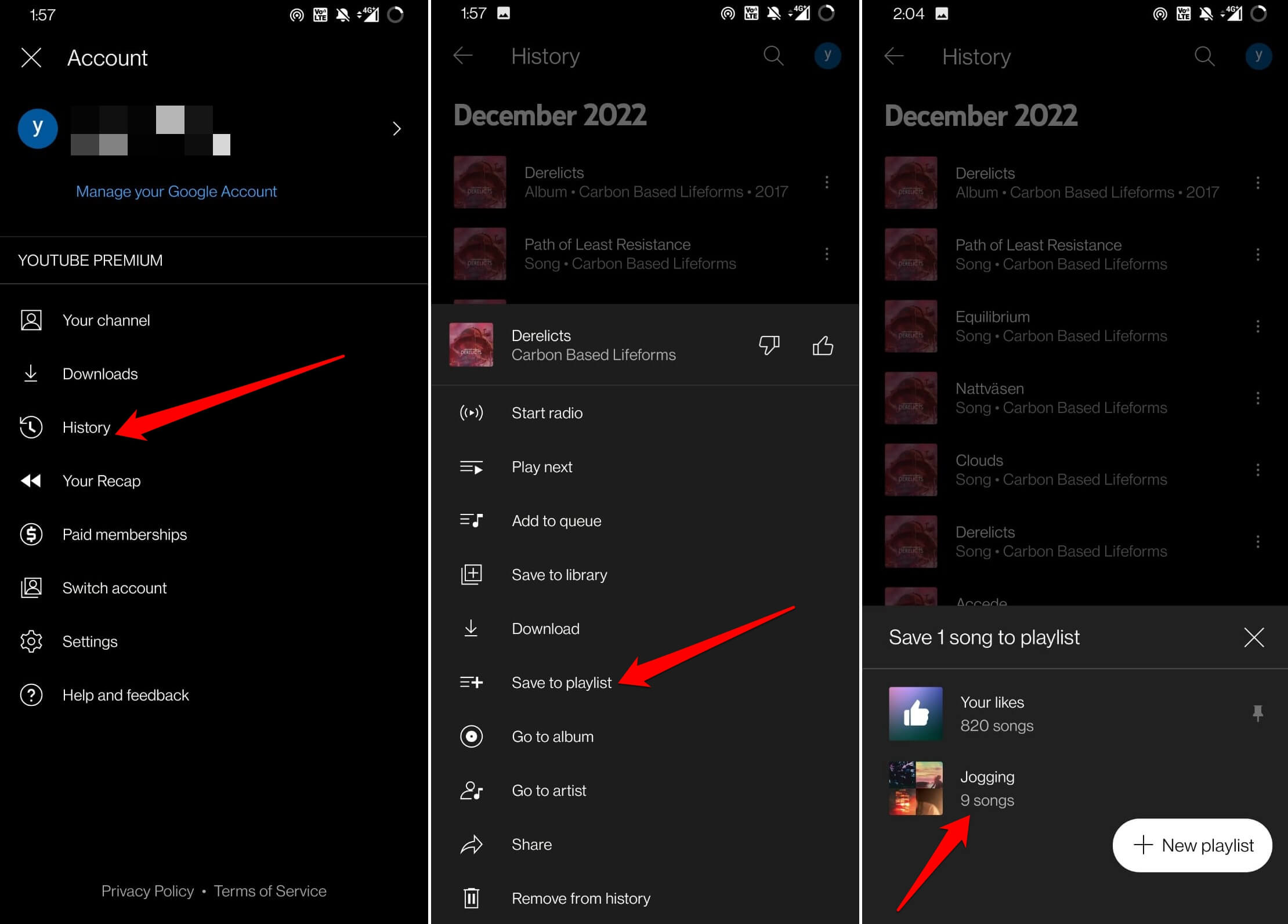 Сохранить трек из приложения YouTube Music в плейлист