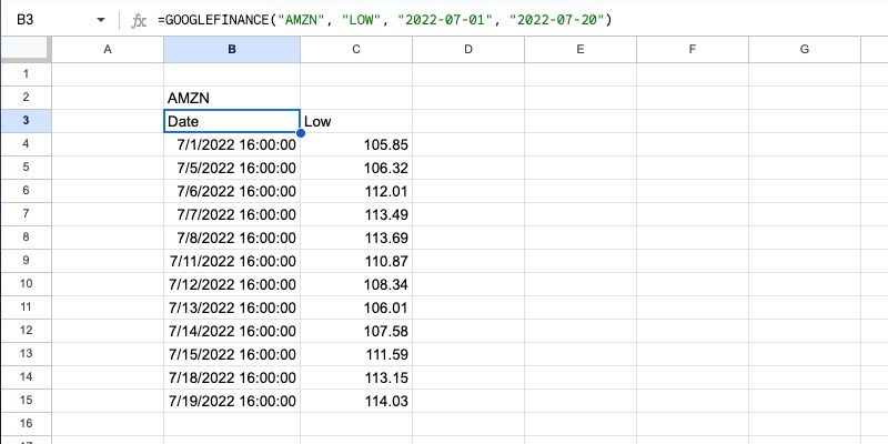 Формула GOOGLEFINANCE с датой начала и датой окончания