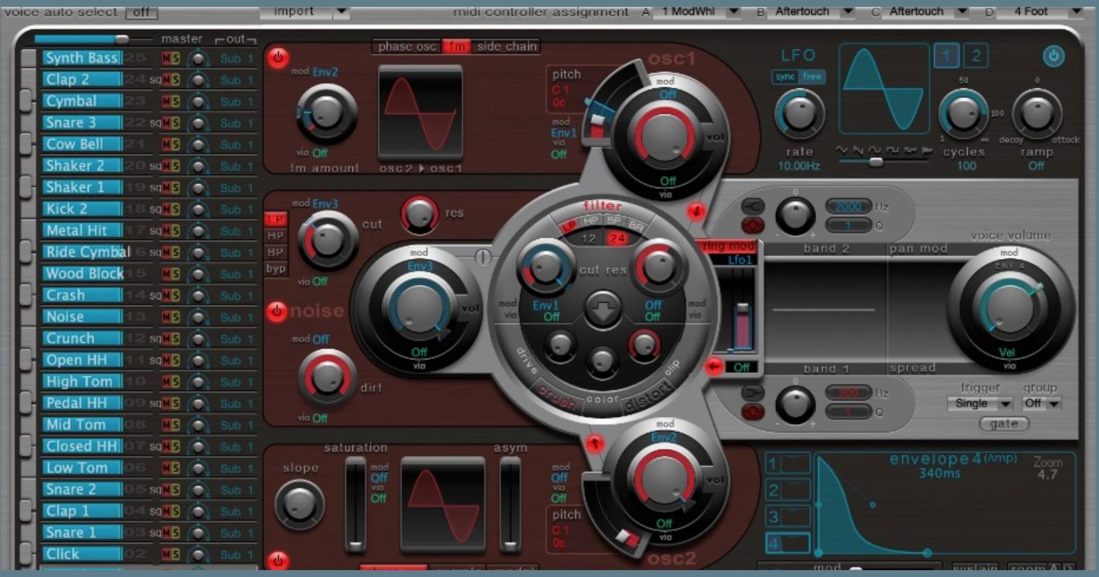 Интерфейс синтезатора Ultrabeat Drum Machine в Logic Pro