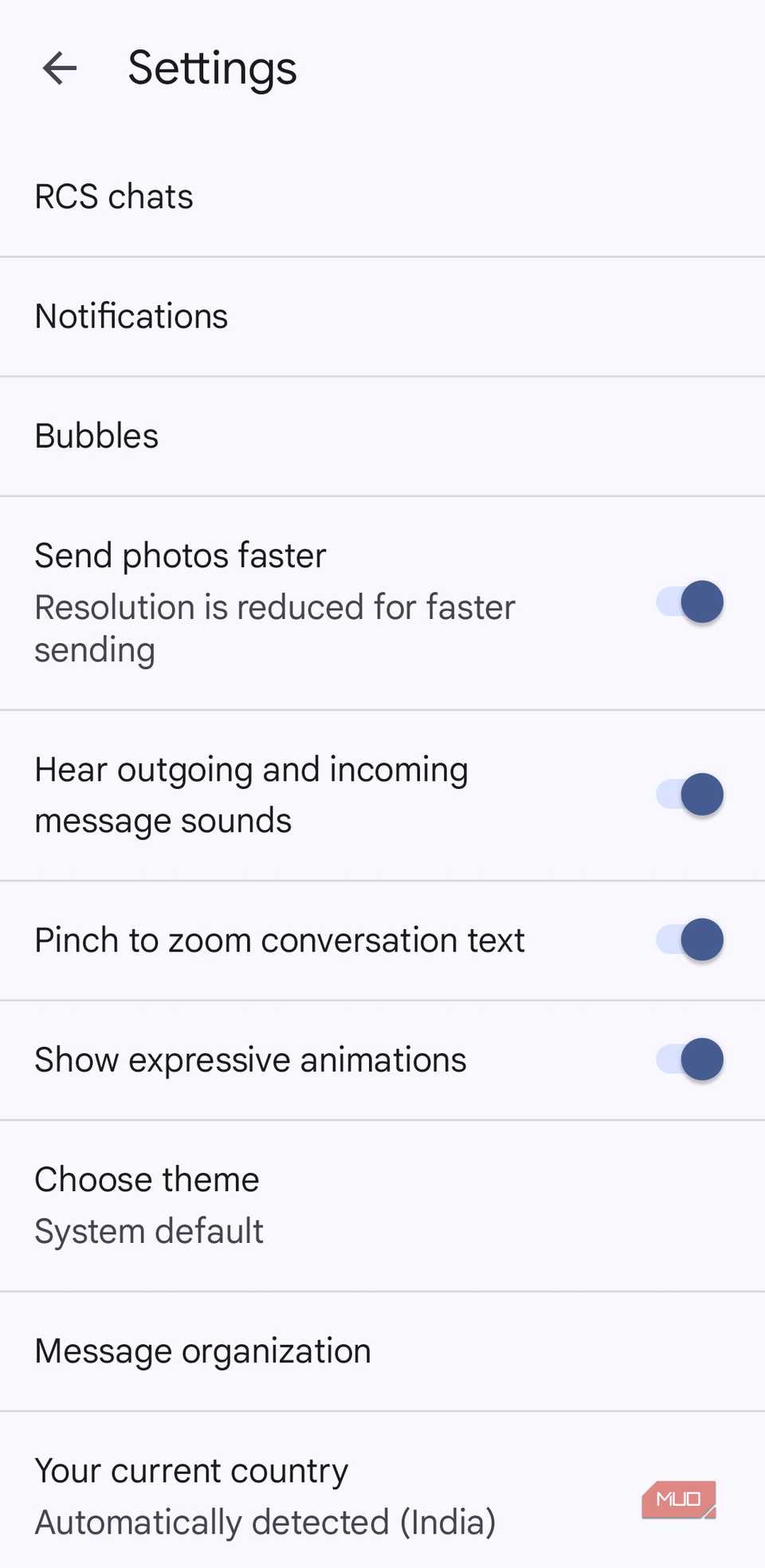 Настройки Google Messages с параметрами RCS