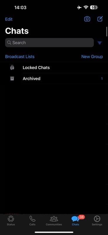 Папка Locked Chats в списке чатов