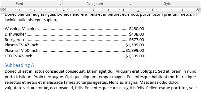 Добавить табуляционный заполнитель в Word