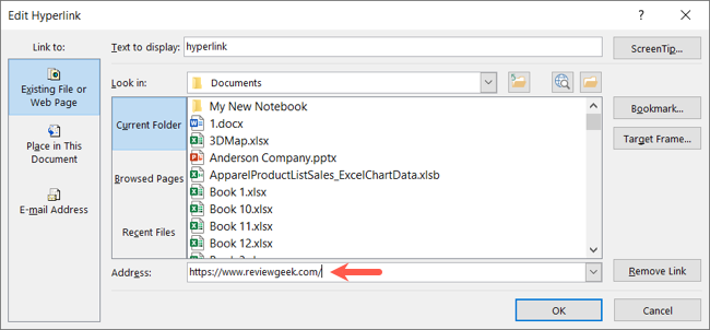 URL в поле «Адрес» для редактирования