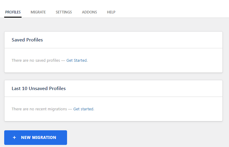 Интерфейс плагина Migrate DB
