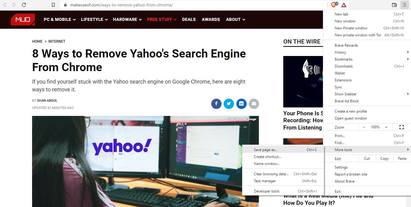 Открытие меню 