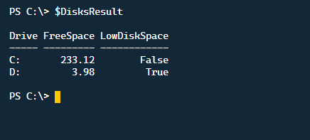 Вывод Get-CimInstance Win32_LogicalDisk в консоли