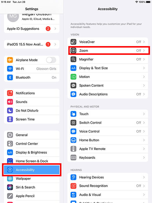 Экран параметров увеличения