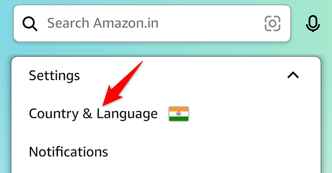 Выберите Страна и язык в настройках Amazon