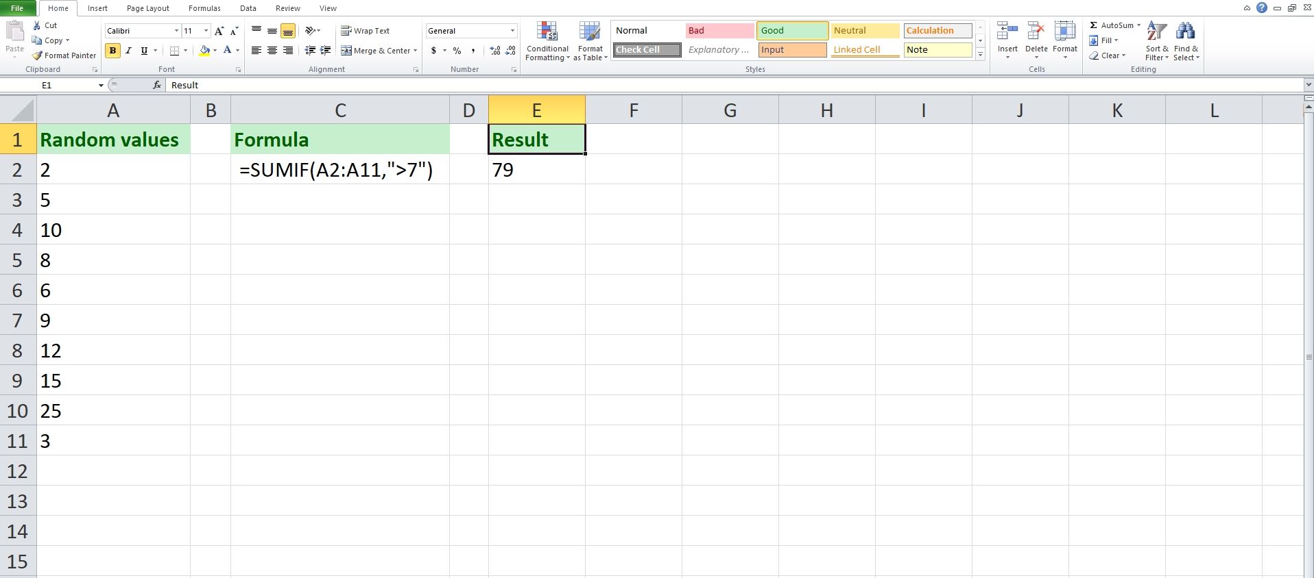 Excel Example 1