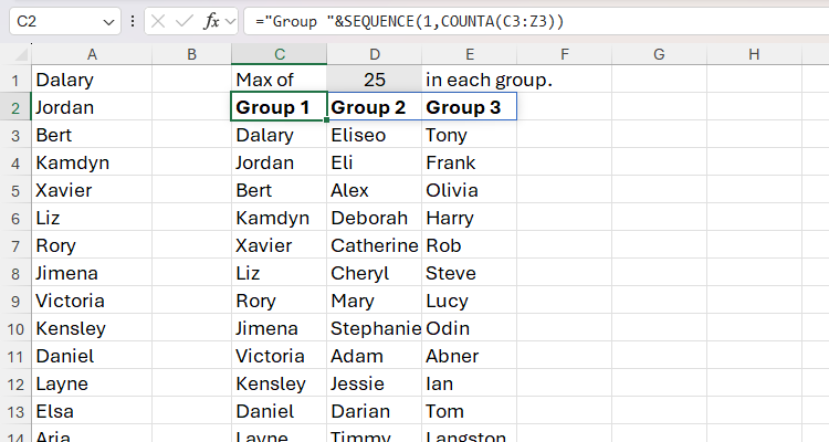 동적 헤더가 WRAPCOLS 결과에 맞춰 늘어나거나 줄어드는 화면.