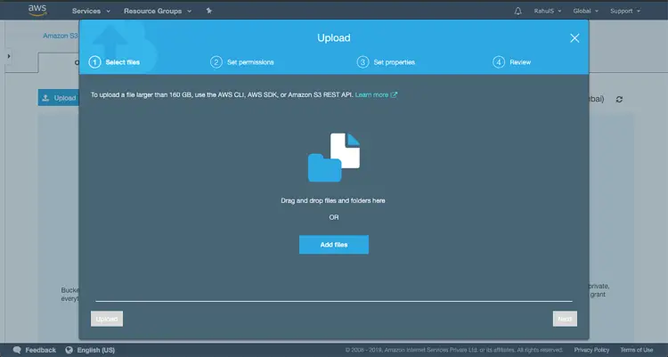 Добавление файлов в S3 через Add Files