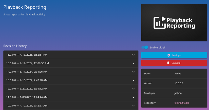 Плагин Playback Recording в интерфейсе админ-панели Jellyfin.