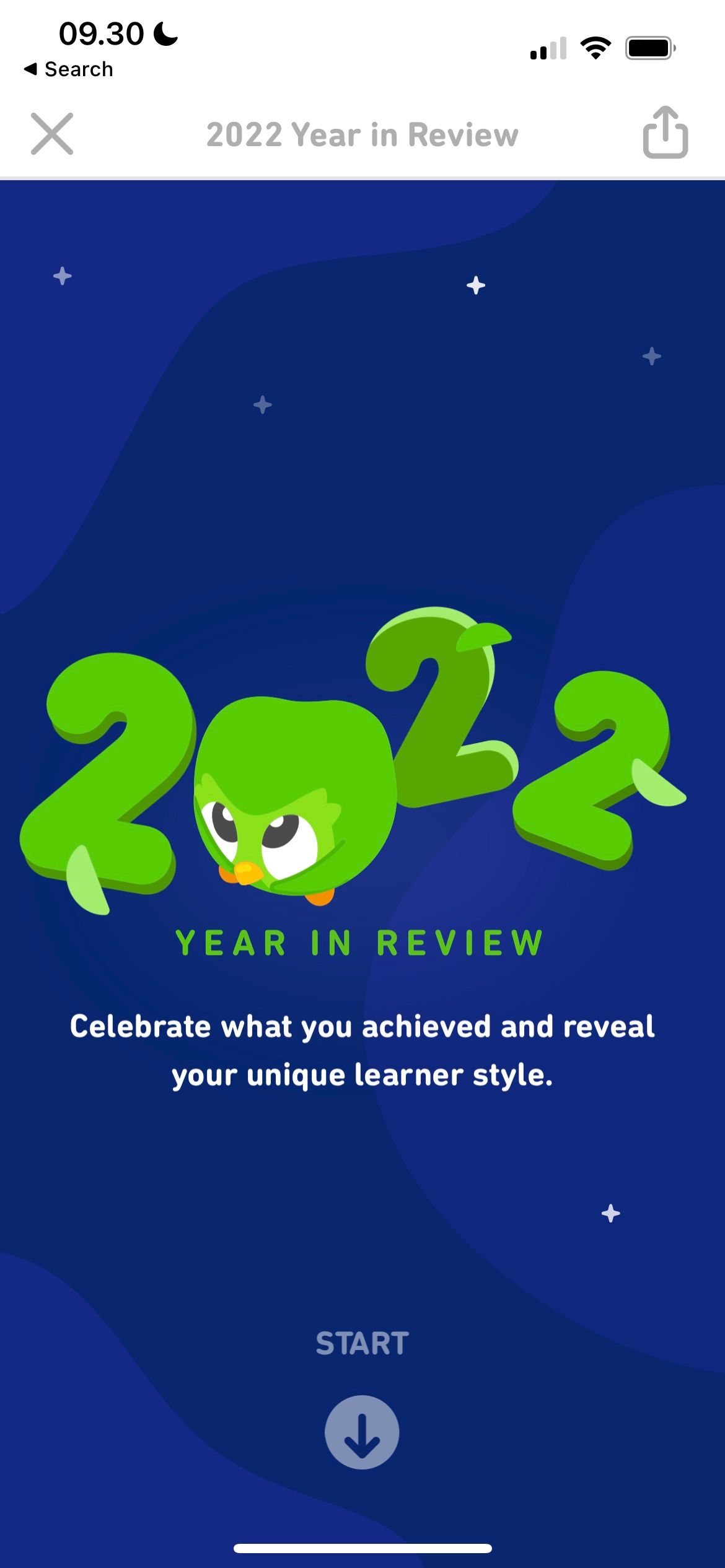 Стартовая страница «Year in Review» Duolingo